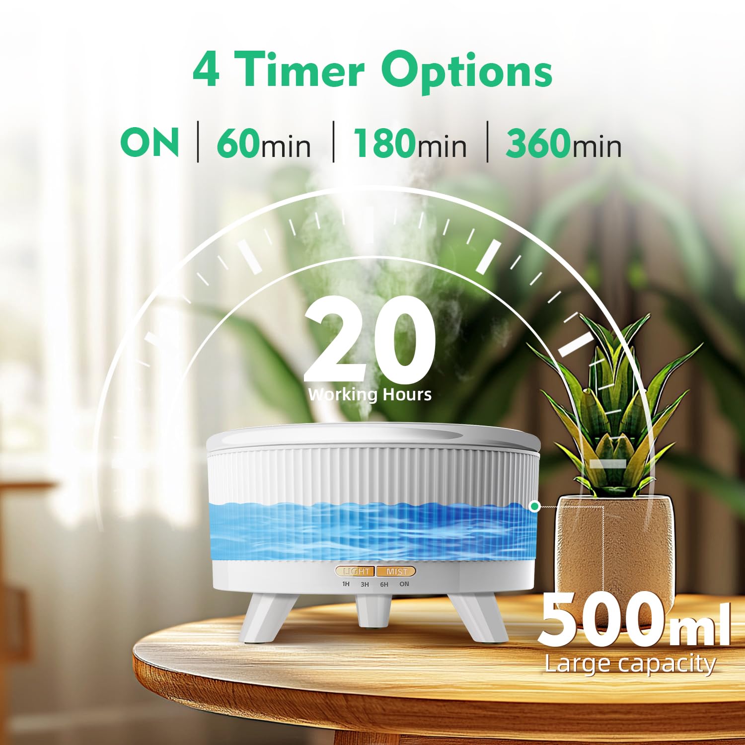 YOUENKITY 20-Hour Long-Lasting Aromatherapy, 500ML Essential Oil Diffuser