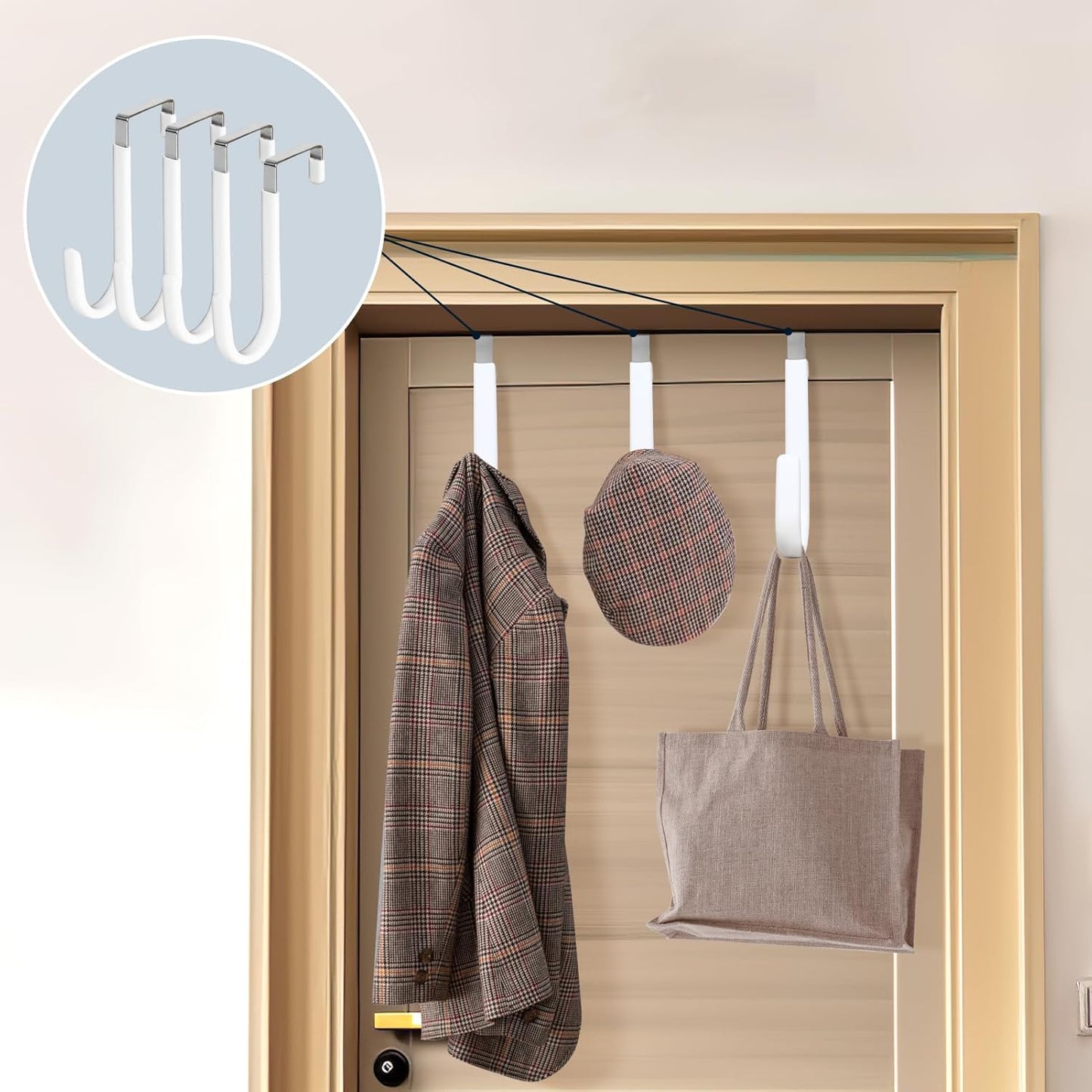 HOOSUN 4 Pack Over The Door Hooks,4.96In Hooks for Hanging Heavy Duty Door Hanger,Towel Hanger Hook Holders,Over Door Hangers Hooks Door Hanger Hooks for Hanging Clothes,Towels,Hats,Coats,Bags (White)
