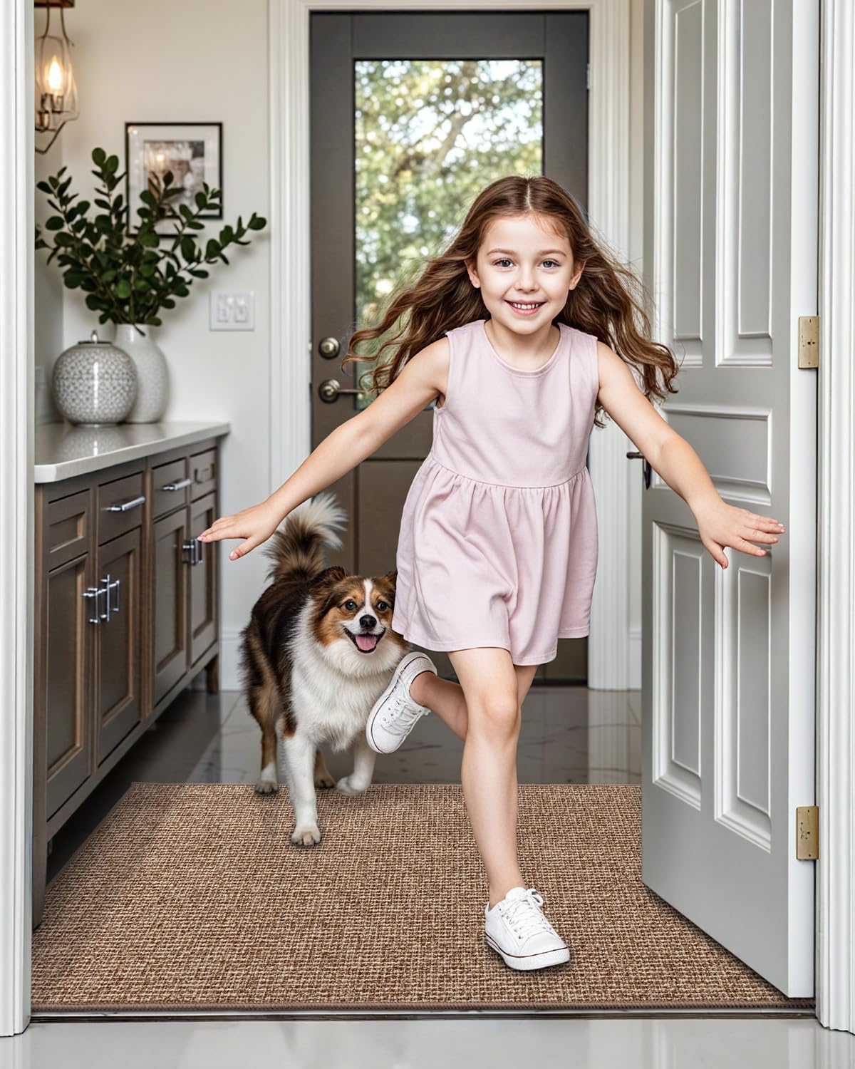 LUMI Indoor Door Mat 24"x36", Ultra Thin Low Profile Non-Slip Doormat for Home Entrance, Absorbent & Stain-Resistant Welcome Mats, Washable Entryway Mat for Front Door, Patio, Porch, Camel