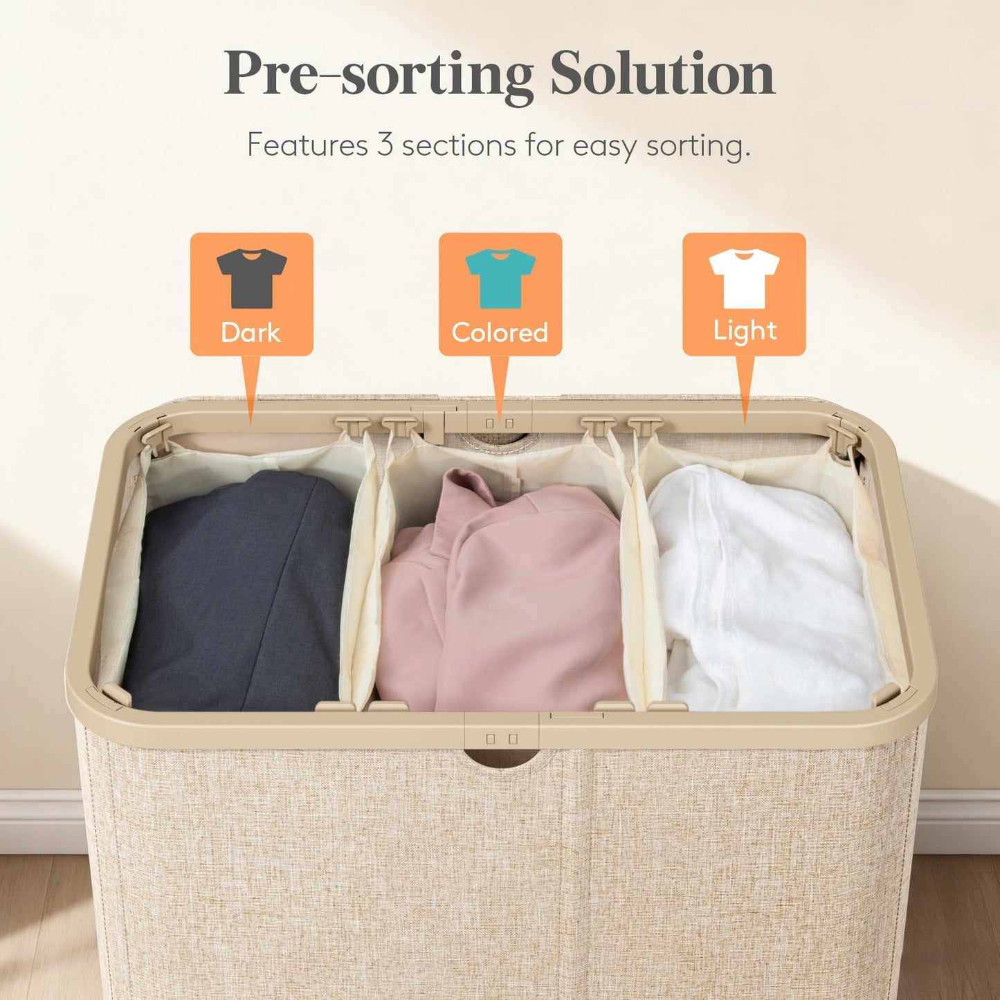 Lifewit 185L 3 Section Laundry Hamper with Lid, Laundry Basket, Beige