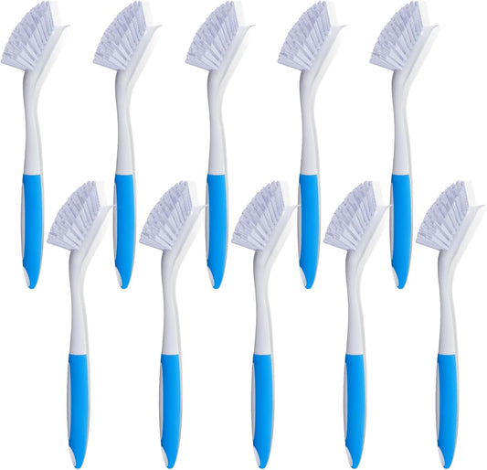 Hsei 10 Pcs Blue Kitchen Scrub Dish Brush Bulk with 11 Inch Anti Slip Handle Cleaning Dish Scrubber with Stiff Bristles Washing Scrub Brushes for Housekeeping for Pots and Pans, Kitchen Sink