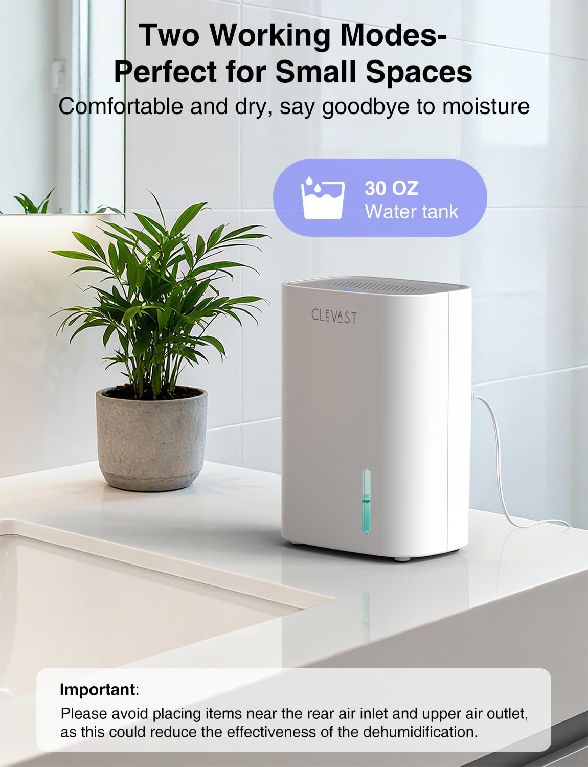 CLEVAST Small Dehumidifier for Bathroom, Bedroom, Quiet Operation, Portable
