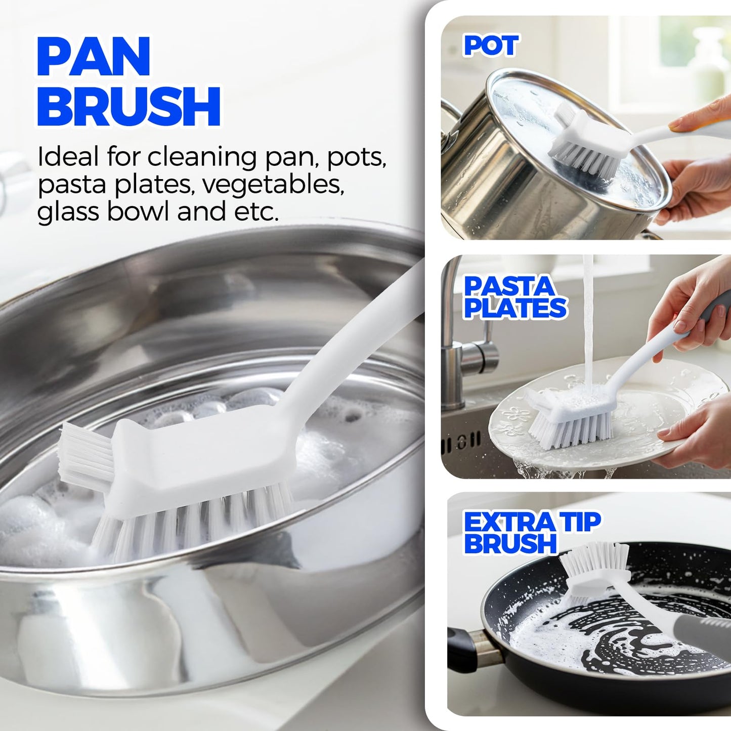 Holikme 6 Pack Dish Brush Set with Bottle Brush, Dish Scrub Brush,Gray