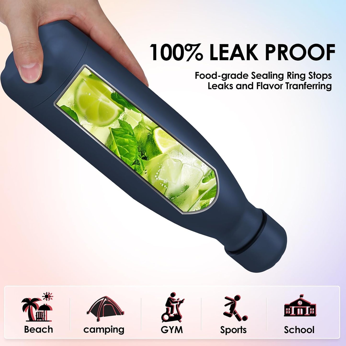 25oz Cola-Bottle Shaped Stainless Steel Leak-proof Water Bottle,Double Wall Vacuum Insulated Metal,Travel Mug For Sports Indoors & Outdoors,BPA-Free School Kids Flasks,Navy(4 Pack)