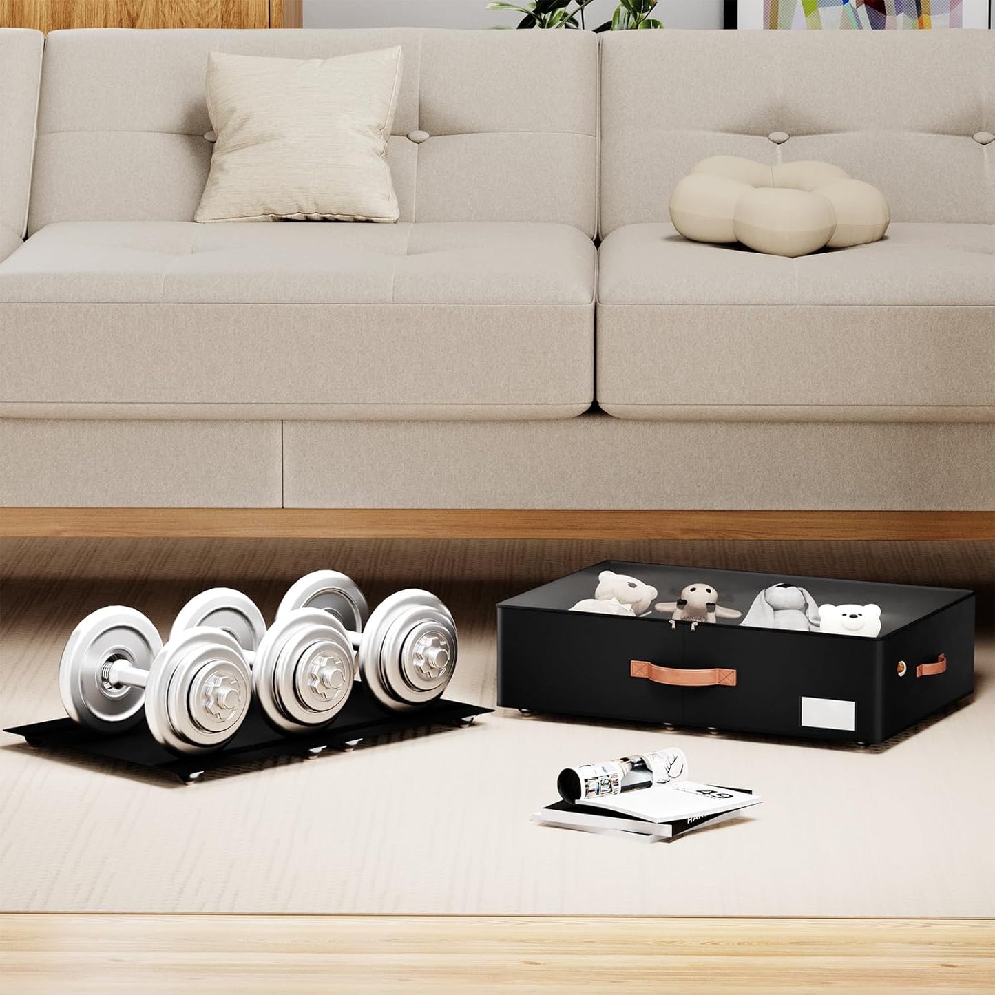 Underbed Storage With Wheels,Large Capacity 7.5 inches Height Storage Bins,Rolling Underbed Shoe Storage Containers,dorm Storage Drawers for clothes & blankets