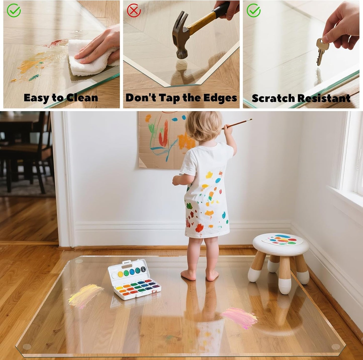 VSARHouse Beveled Edge Tempered Glass Office Chair Mat, 46"x36" Heavy Duty Glass Floor Mat for Carpet or Hard Floors, with Non-Slip Pads, Easy to Slide, Thick 1/5", Octagon, Patent No.30004842