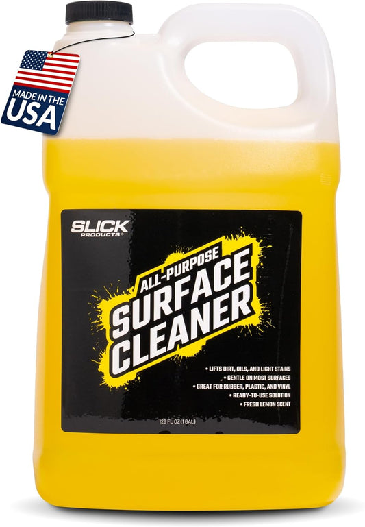 Slick Products All-Purpose Surface Cleaner – Heavy-Duty Interior & Exterior Car Cleaner for Vinyl, Plastic, Rubber, Carpet & Upholstery – Ready-to-Use Formula with Fresh Lemon Scent – 128 oz.