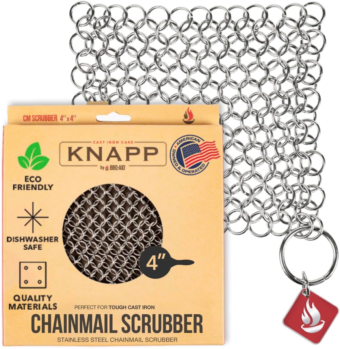 Knapp Made Original CM Scrubber 4" Chainmail Scrubber - Cleaner For Cast Iron, Stainless Steel, Hard Anodized Cookware and Other Pots & Pans