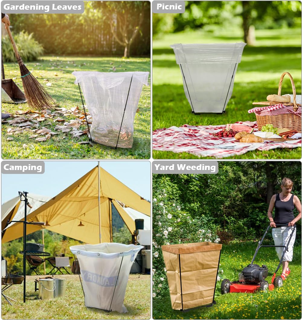 Artigarden Garden Trash Bag Holder - Outdoor Leaf Bag Support Stand Multi-Use Metal Garbage Bag