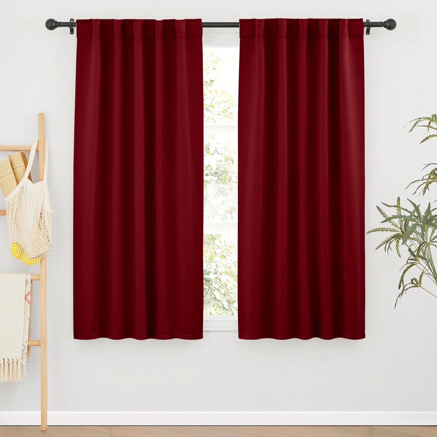 RYB HOME Living Room Curtains 63 inch Length, Blackout Energy Efficient Window Covering Heavy Duty Vertical Privacy Drapes for Nursery Girls Room Classroom W42 x L63 inch, Burgundy Red, 2 Panels
