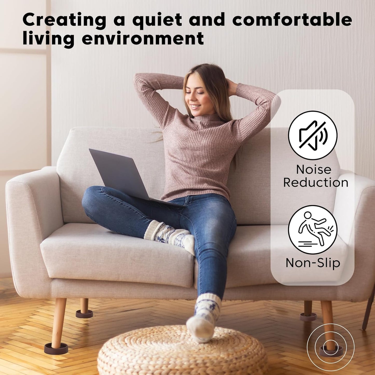 Rubber Furniture Pads Non Slips Furniture Casters Cup Chair Leg Floor Protectors for Bed Sofa Table and Chair Stopper (Pack of 8,Brown 1.5" x 1.5" Round)