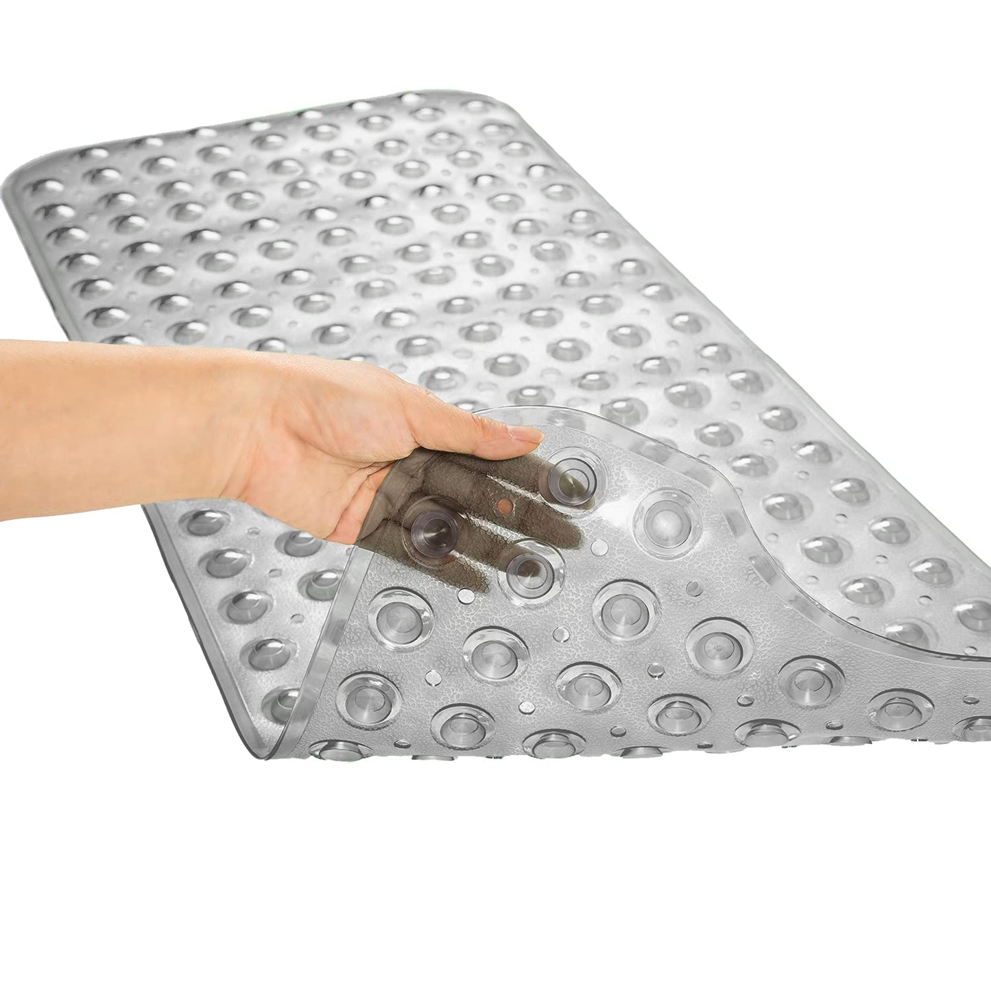 TEESHLY Bathtub Mats for Shower Tub, Extra Long Non-Slip 39 x 16 Inch Bath Mat with Drain Holes and