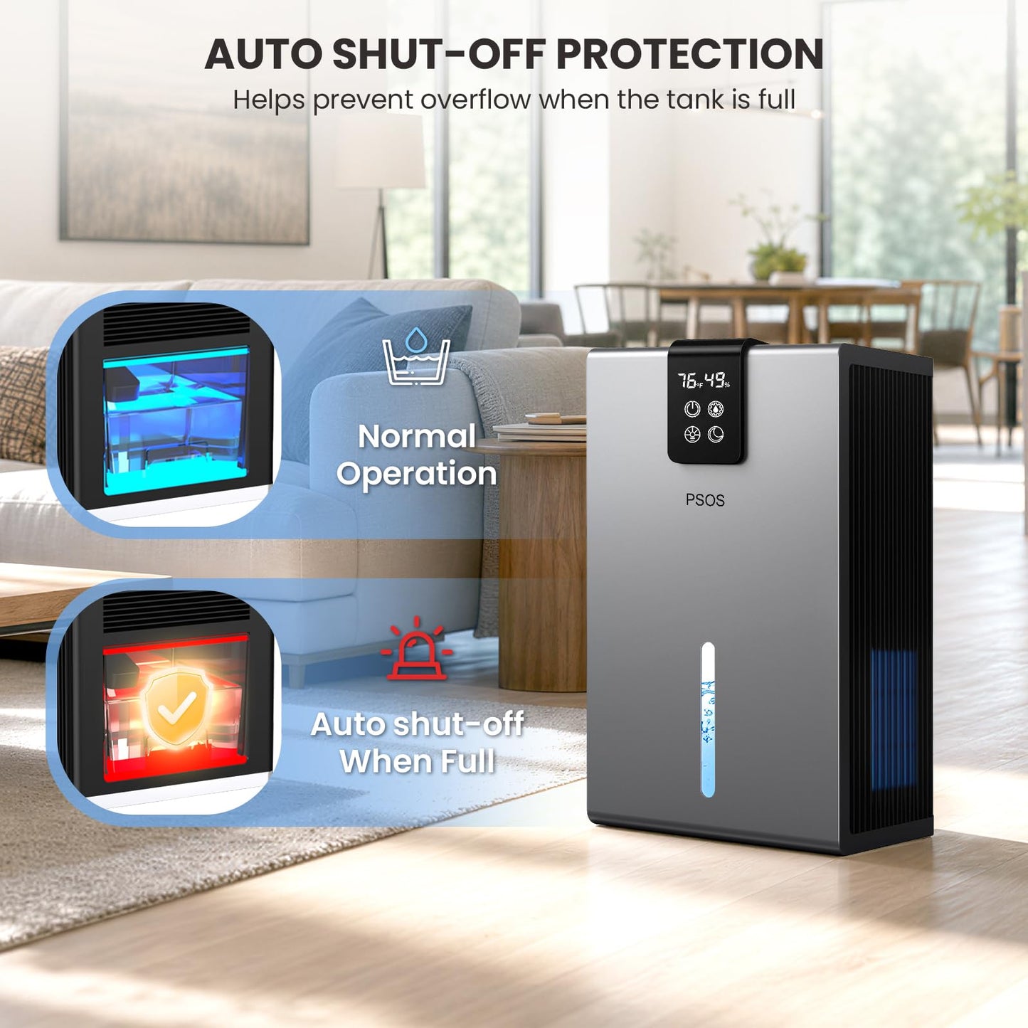 PSOS Dehumidifier, Dehumidifiers for Home, 98 OZ Water Tank, (1000 sq.ft) Quiet Dehumidifier for