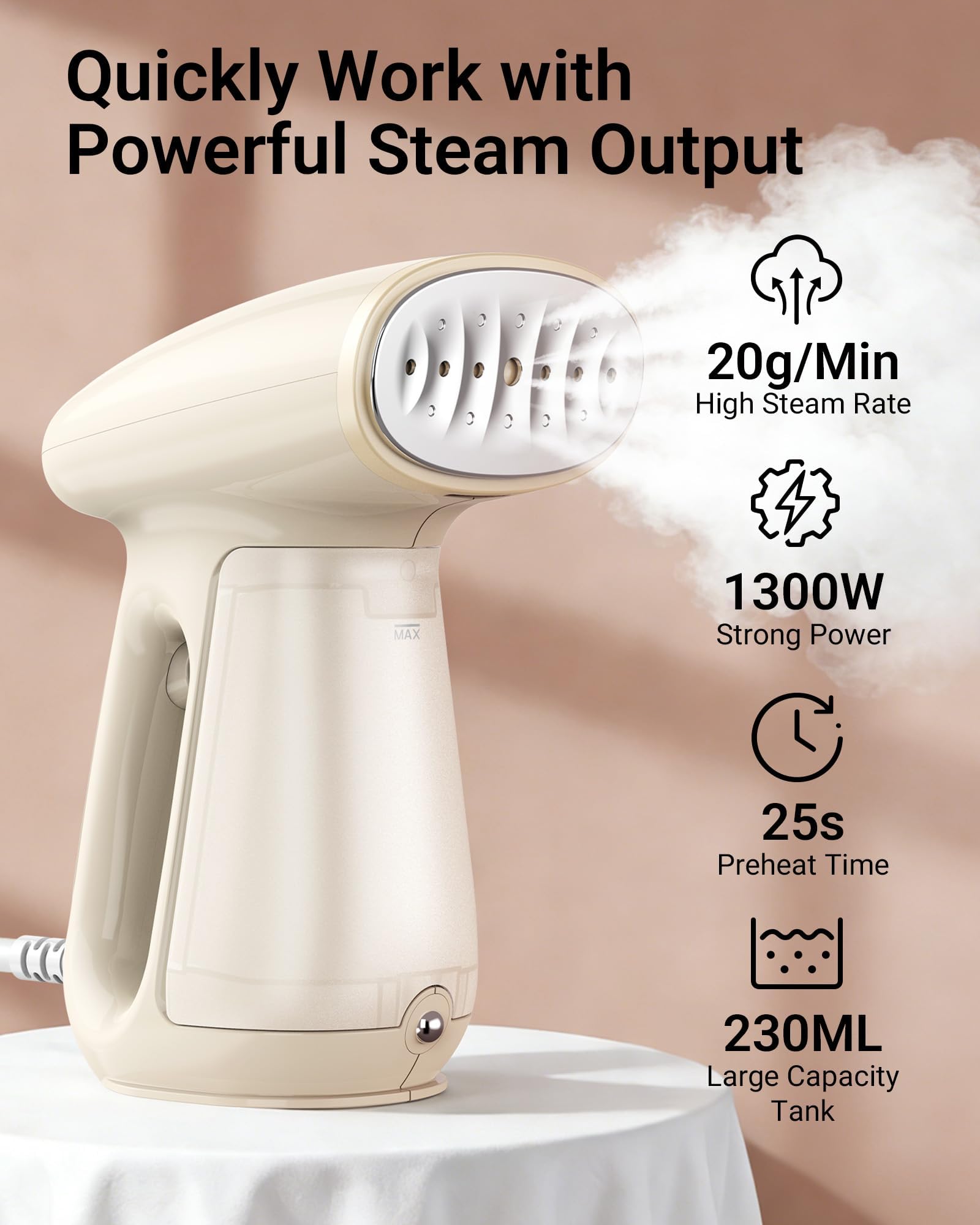 Bear Steamer for Clothes, 1300W 25s Heat-Up Clothes Steamer with 230ml Tank