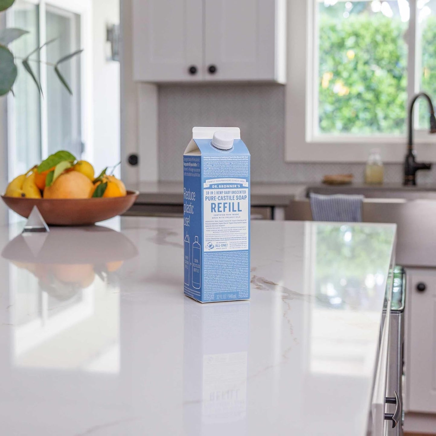 Dr. Bronner's Pure-Castile Liquid Soap Refill - Made with Regenerative Organic Certified Oils, 86% Less Plastic - 18-in-1 Uses, For Face, Body Wash, Hand Soap Refill & More - Baby Unscented, 32oz