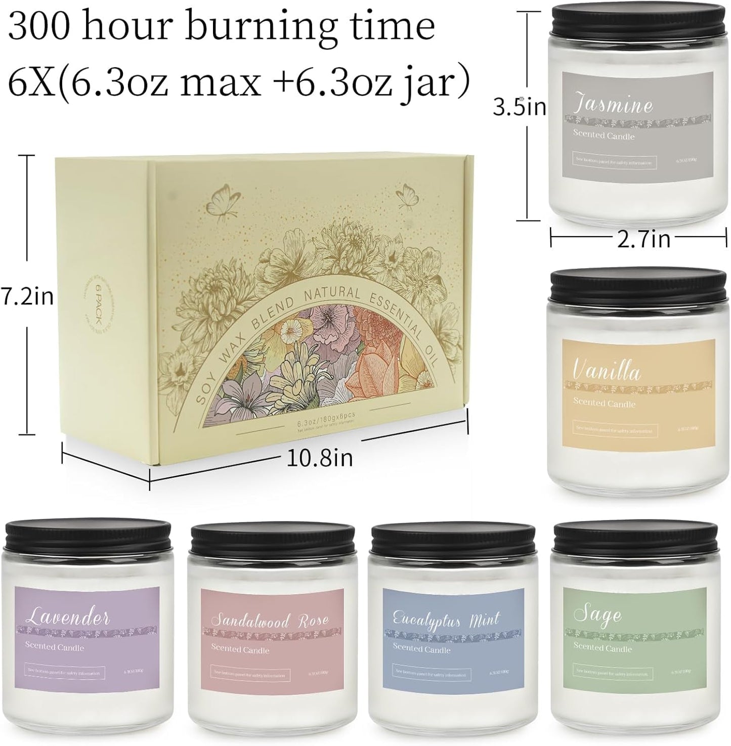 Scented Candles Gift Set for Women, 6-Pack Aromatherapy Candles for Home