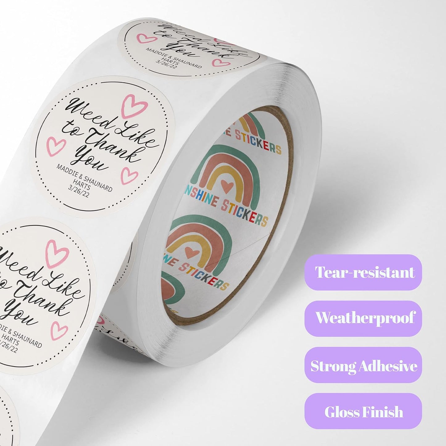 150 Custom Circle/Square BOPP Roll Labels- Personalized Stickers for Business Logo, Party, Wedding Favor, Baby Shower-Any Design Text + Image, Matte/Gloss Finish (4 Inch Circle)