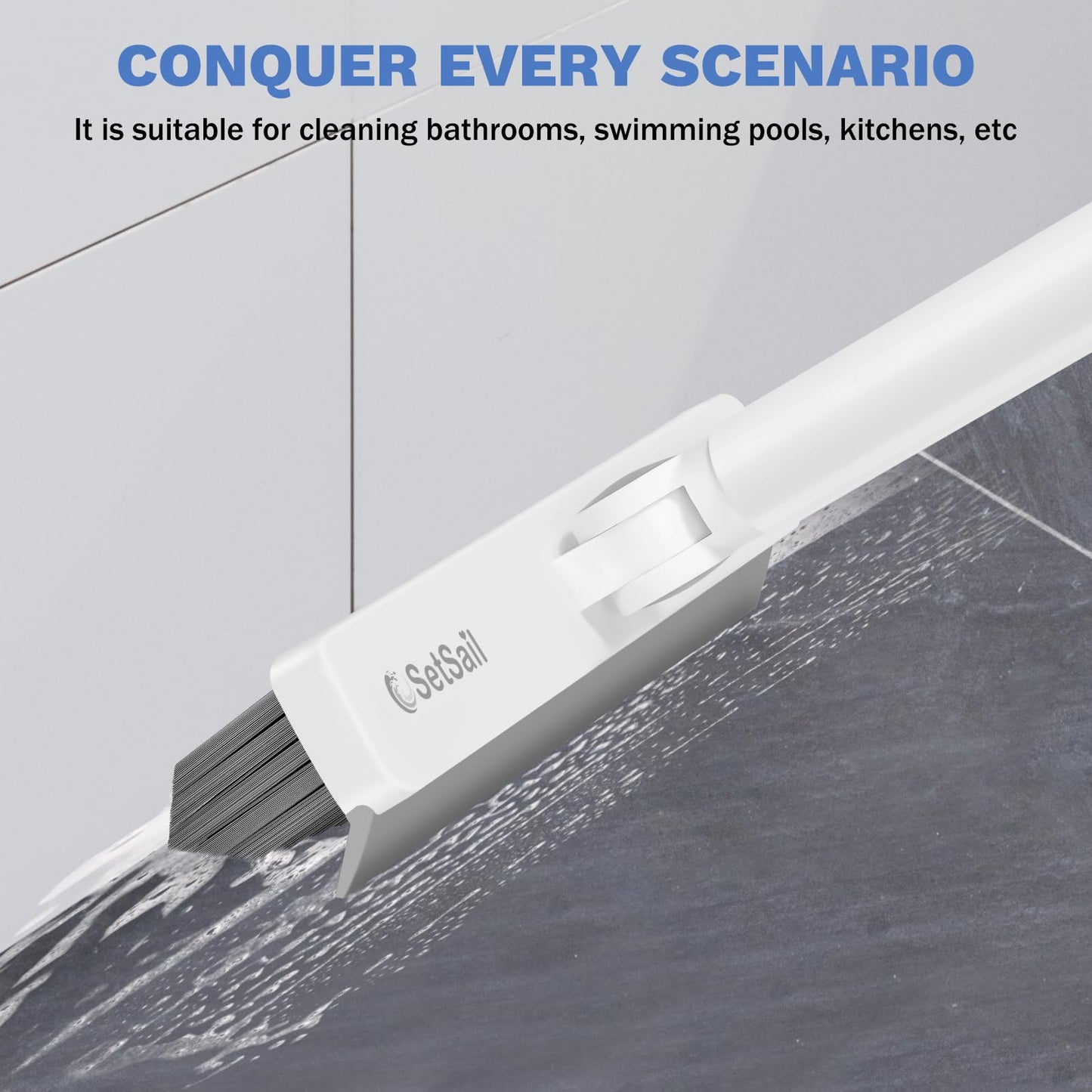 SetSail Grout Cleaner Brush with Long Handle, V-Shaped Floor Scrub Brush
