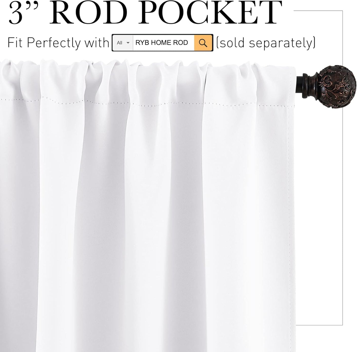 RYB HOME Half Window Curtains - 50% Light Block Privacy Curtains Thermal Insulated Drapes for Kitchen Cafe Kids Nursery Bedroom Living Room, W 29 x L 36 Each, Pure White, 2 Panels(Adult)