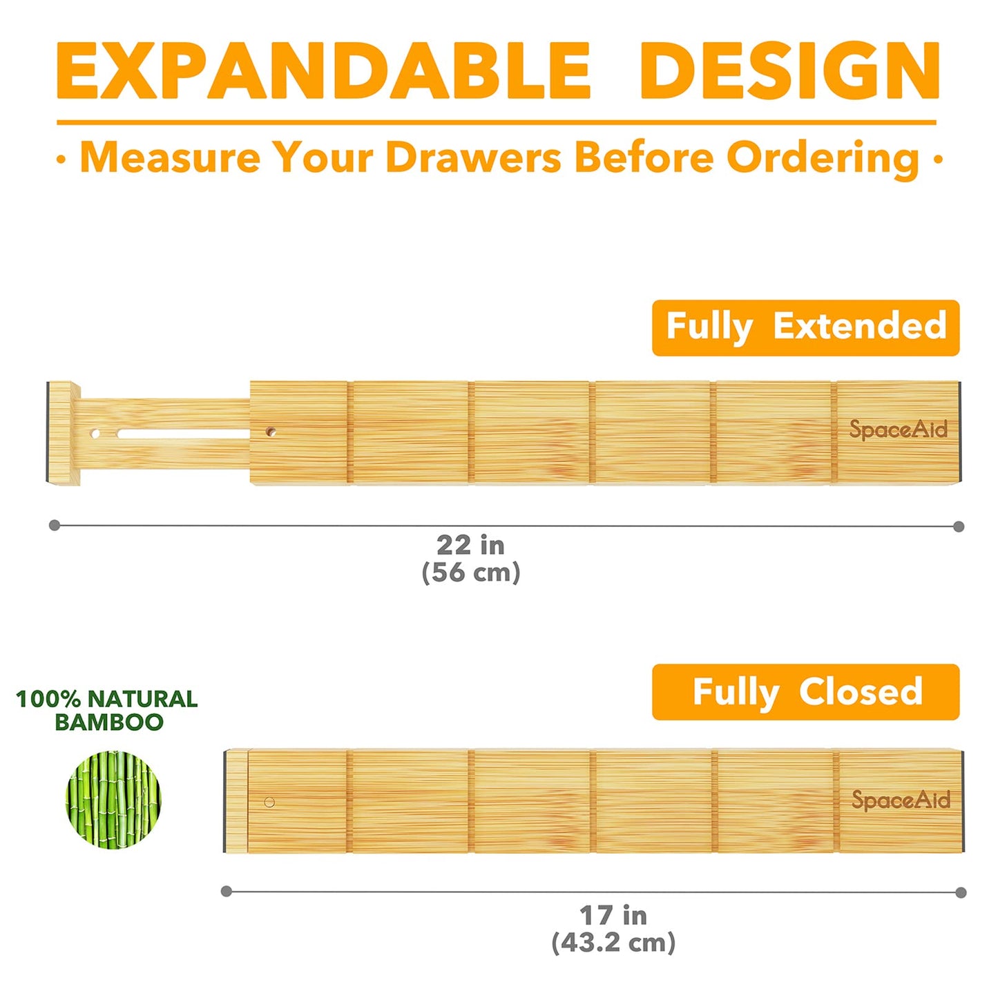 SpaceAid Bamboo Drawer Dividers with Inserts and Labels, Kitchen Adjustable Drawer Organizers
