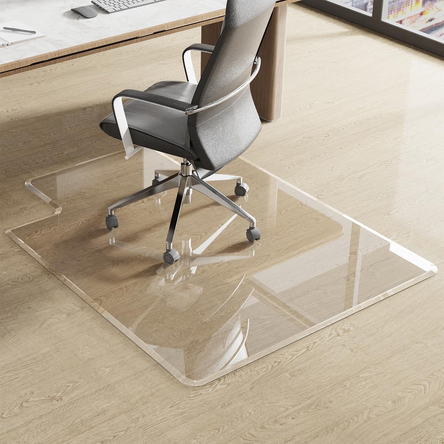 Beveled Edge Irregular Office Chair Mat with Lip for Carpet or Hardwood Floor Crystal Clear 36" x 48" Smooth Glide and Easy Roll On/Off, Heavy Duty and Non-Slip Pad Floor Chair Mat with Lip