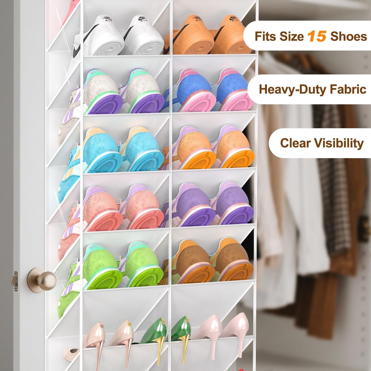 UVIAHOMI 20-30 Pairs Over the Door Shoe Organizer, Clear Pockets Hanging Shoe Storage for Closet
