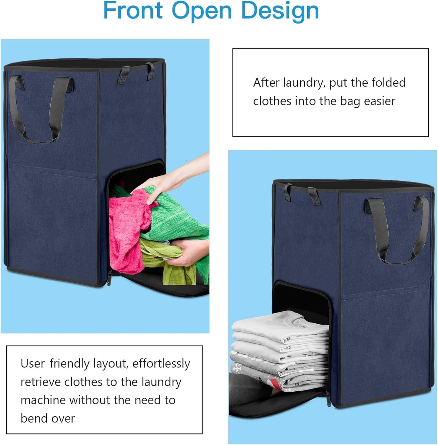 Bukere Laundry Basket, Laundry Backpack Bag for Guys Girls Boys, 2 in 1 Laundry Hamper for College Dorm Room Essentials, Adjustable Shoulder Straps, Freestanding Laundry Bag for Laundry Room, RV