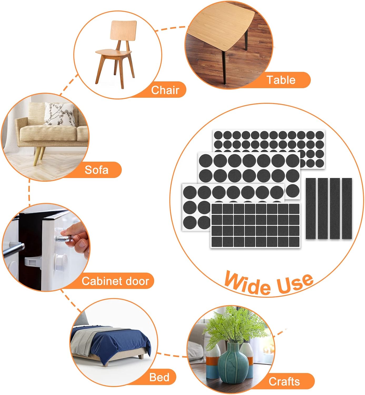 Felt Furniture Pads 300 Pieces, Furniture Pads for Hardwood Floors, Felt Pads for Chair Legs Furniture, Floor Protectors for Furniture Black