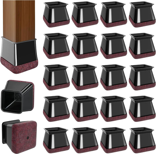 20 Pcs Chair Leg Floor Protectors for Hardwood Floors, Black Rubber Furniture Sliders with Felt