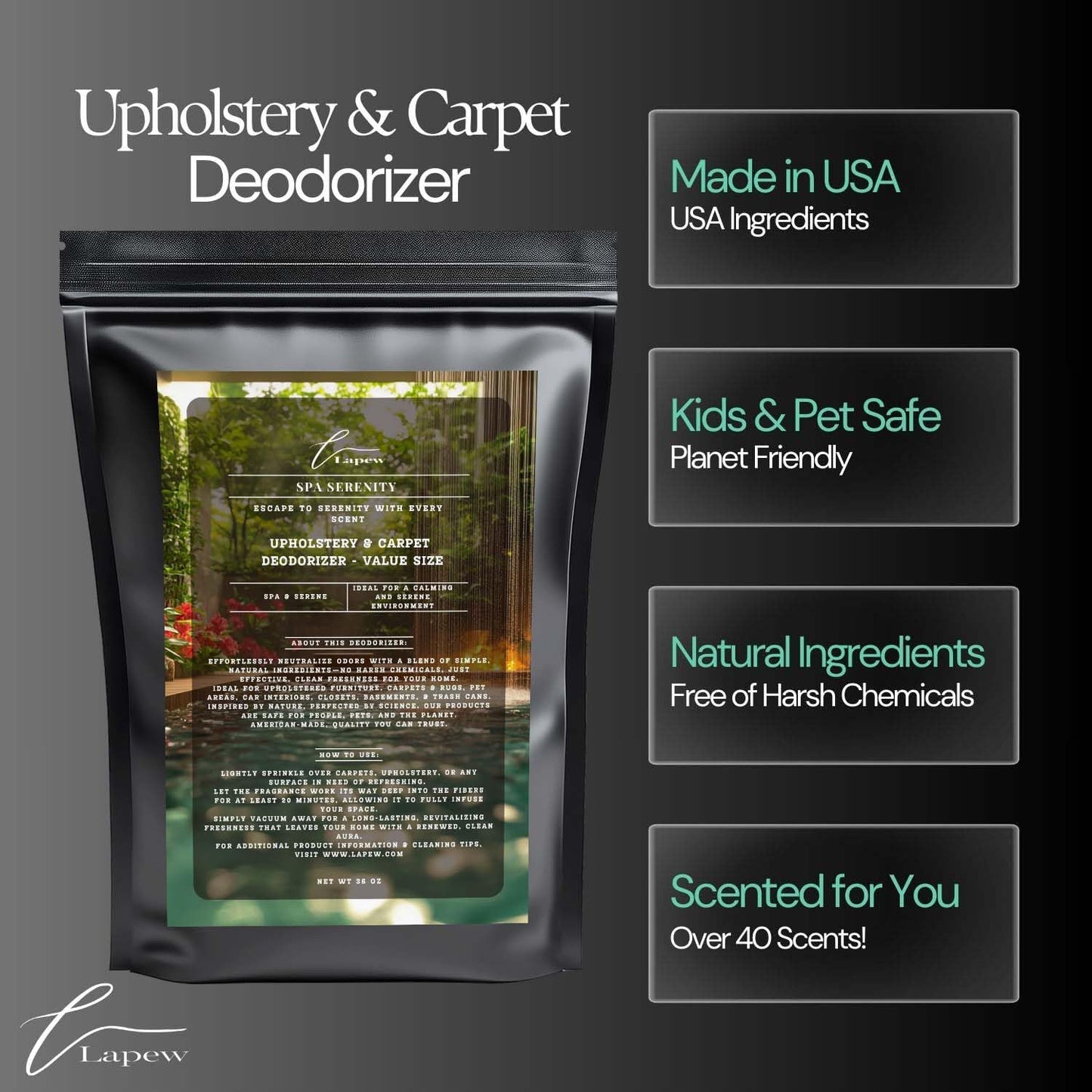 Spa Serenity Carpet Freshener Powder Refill 36 oz | Powerful Odor Eliminator for Home | Upholstery Deodorizer | Carpet Deodorizer | Pet Urine | Cat Litter Box