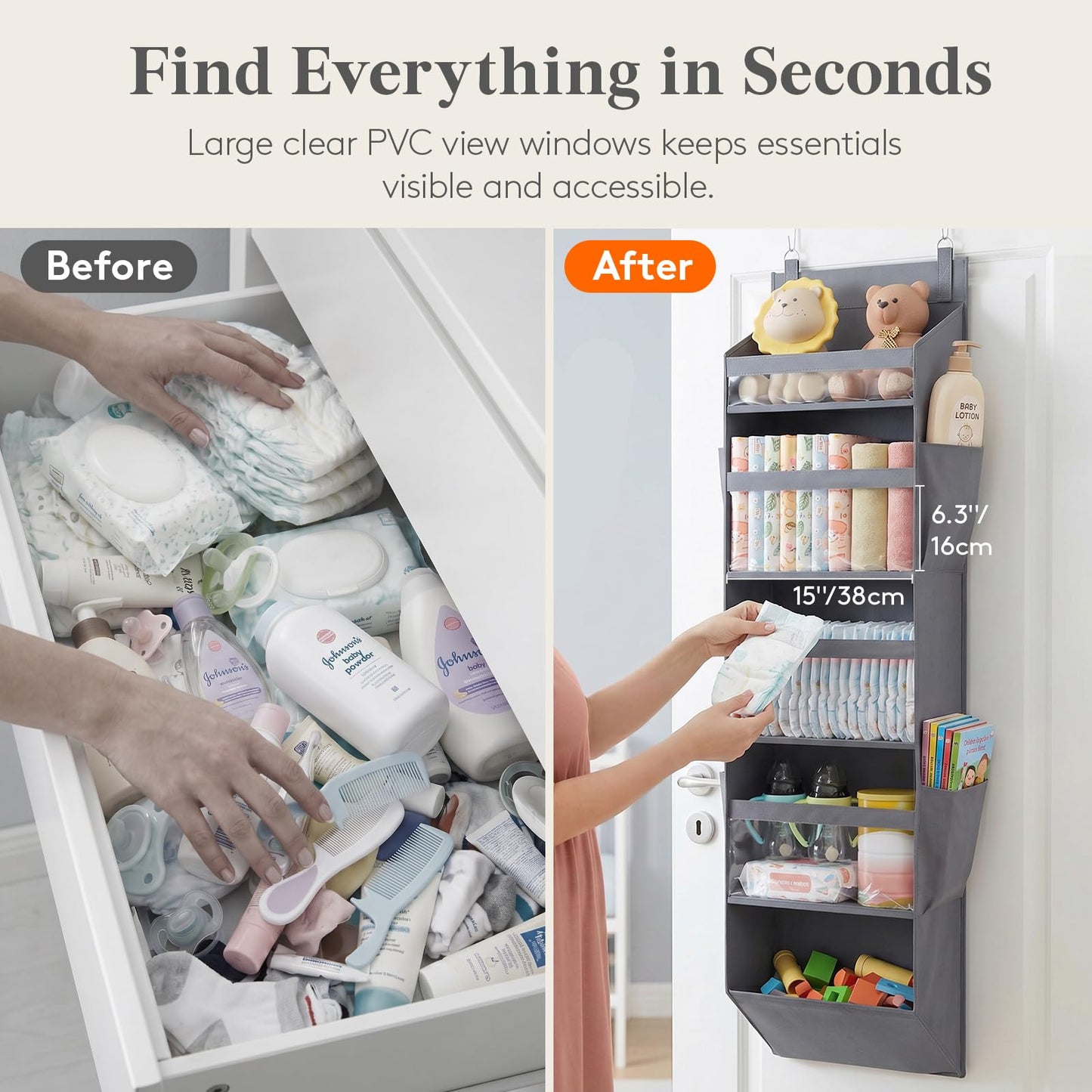 Lifewit 1 Pack Over the Door Organizer, 5 Section Clear Window Hanging Storage with 4 Side Pockets