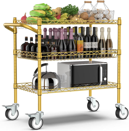 Leteuke 3 Tier Rolling Carts with Wheels,Heavy Duty Utility Bar Cart,NSF Commercial Grade Metal