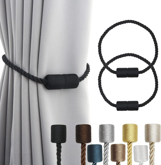 2 Pack Black Strong Magnetic Curtain Tiebacks Outdoor Elegant Decorative Tie Backs Modern Rope