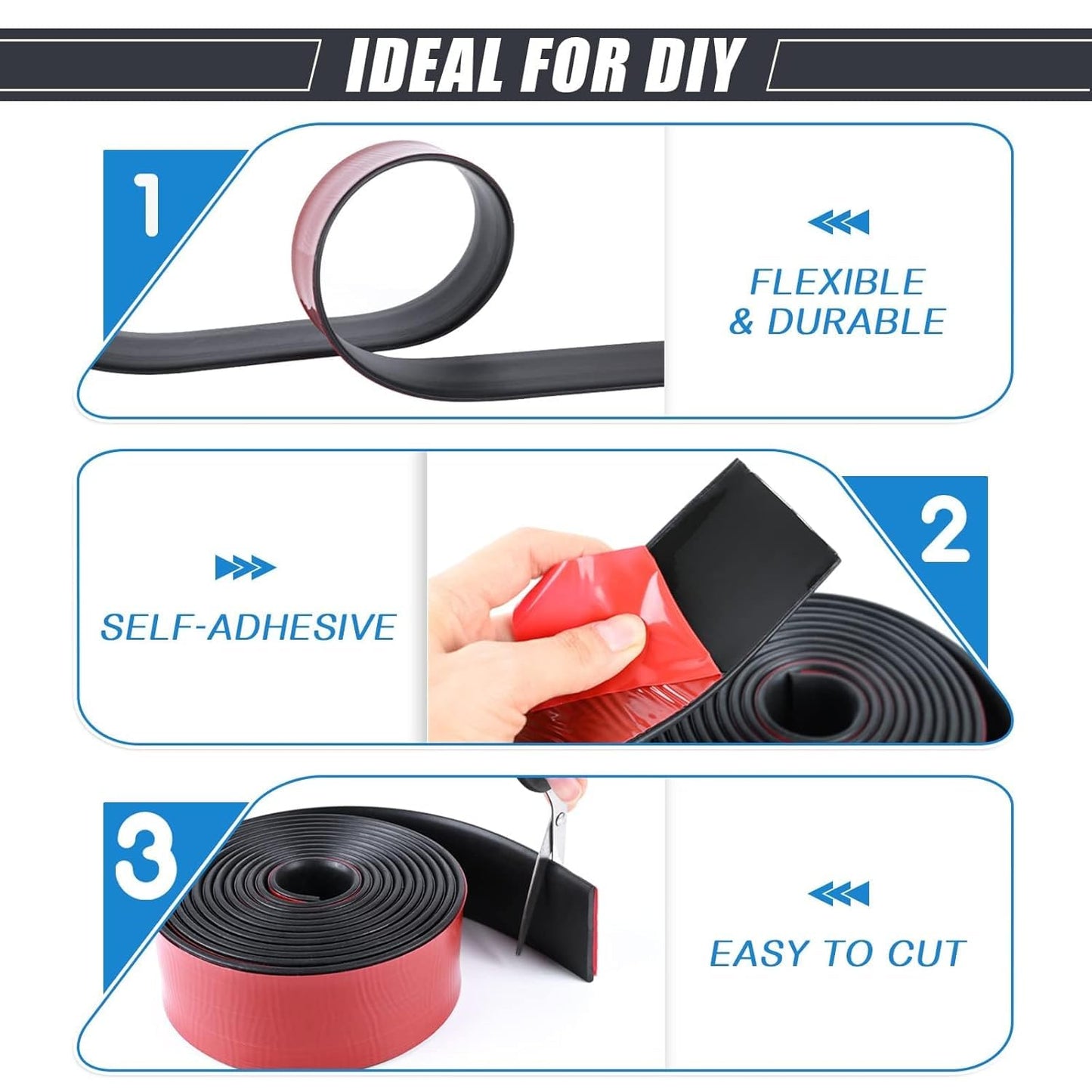 Neoprene Rubber Strips Self Adhesive Sheets, Rolls & Strips with Adhesive Backing Rubber Pads Self Stick Seal Gasket Tape for Matting Padding - 3” Wide x 1/8" Thick x 20' Long