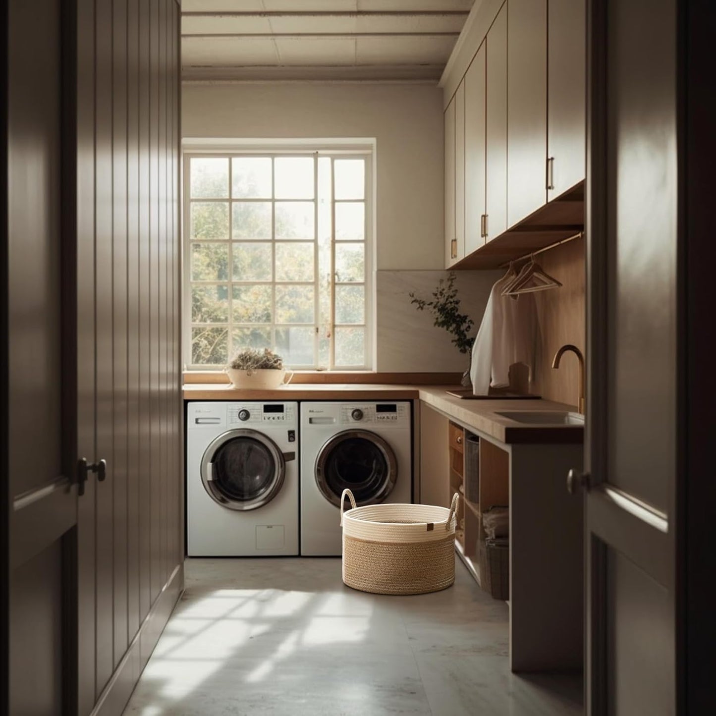 LA JOLIE MUSE Woven Basket Rope Storage Baskets - Tall Cotton Basket, Laundry Basket for Blanket, Kids Toy, Nursery Clothes Hamper Basket-S