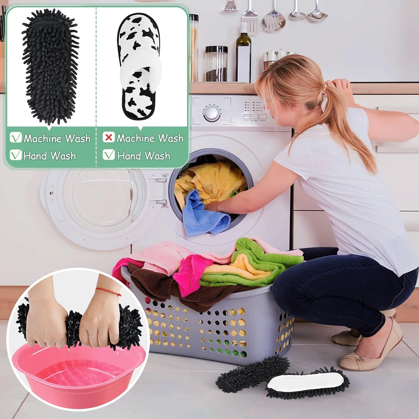 Microfiber Floor Mop Slippers House Dust Cleaning Tool Detachable Washable Shoes for Kitchen House Cleaning (Women 8.5-9/Men 11-11.5, Cow pattern)