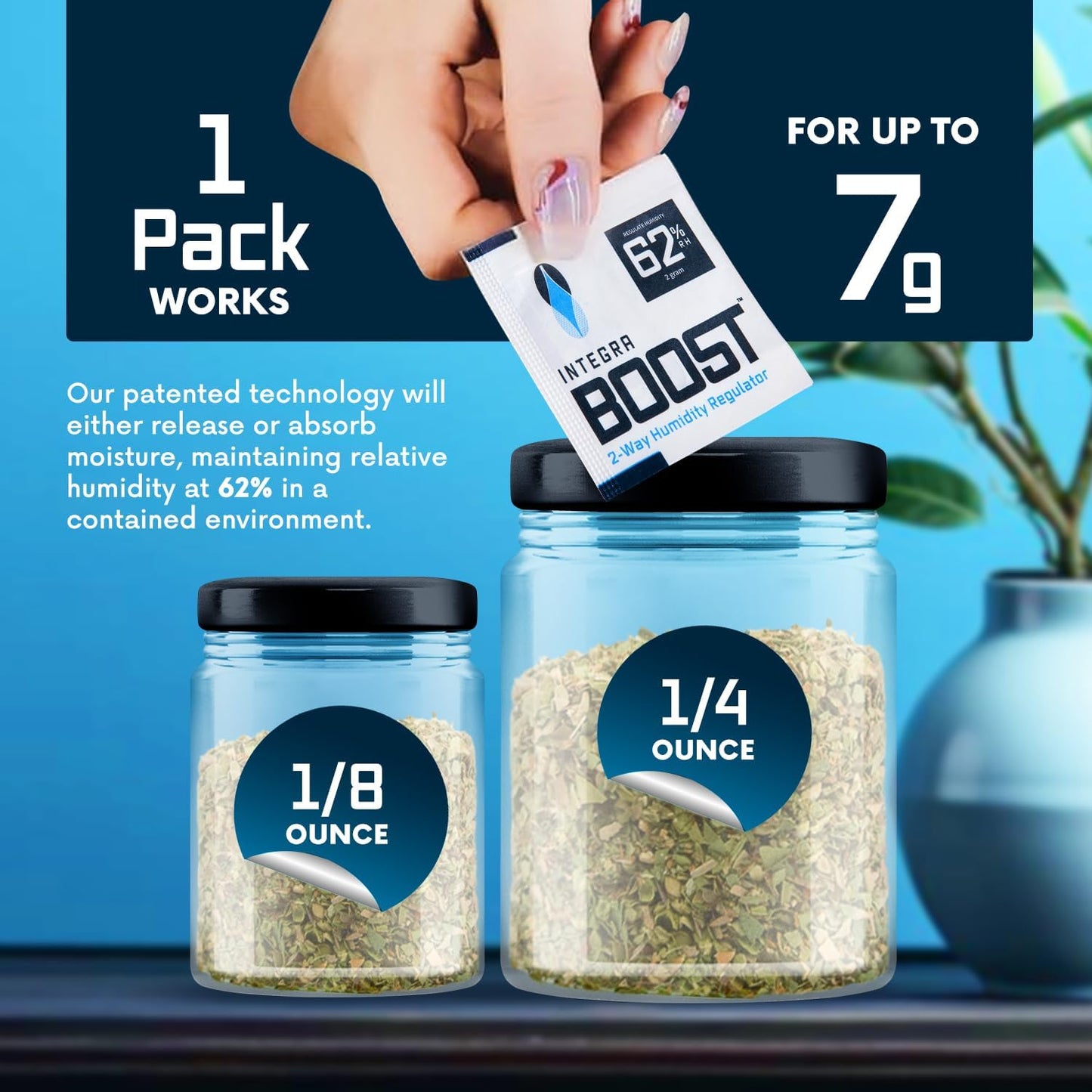 Integra Boost 2-Way Humidity Control Pack ??Patented Technology for Humidity Control ??Preserve Flavor & Maintain 62% RH ??Moisture Absorber for Herbs, Spices & More ??2 Gram (Pack of 20)