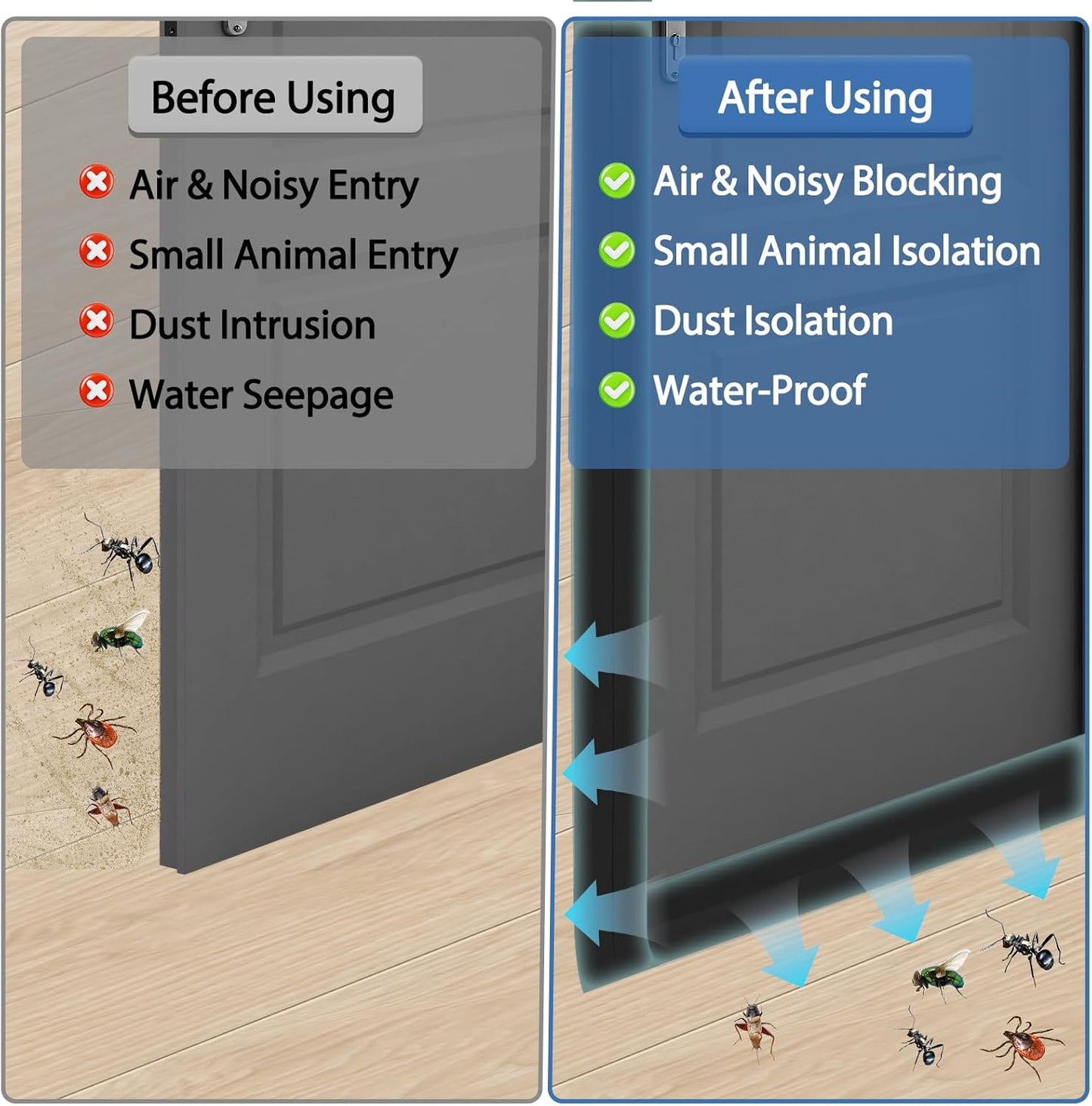 Weather Stripping Door Draft Stopper Flexible Self Adhesive Silicone Door Seal Strip for Glass Doors Windows and Shower Glass Gaps, 2 Inch Wide X 40 Feet Long, Black