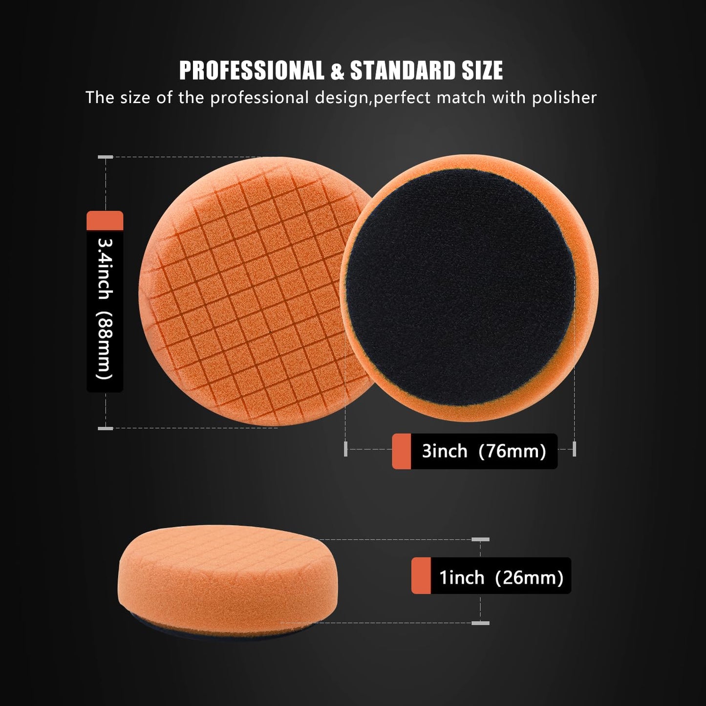 SPTA Orange Light Cut Pad, Buffing Polishing Pads, 1Pc 3.5 Inch Face for 3 Inch 80mm Backing Plate Compound Buffing Sponge Pads for Car Buffer Polisher Compounding, Polishing and Waxing -FPTSS3O