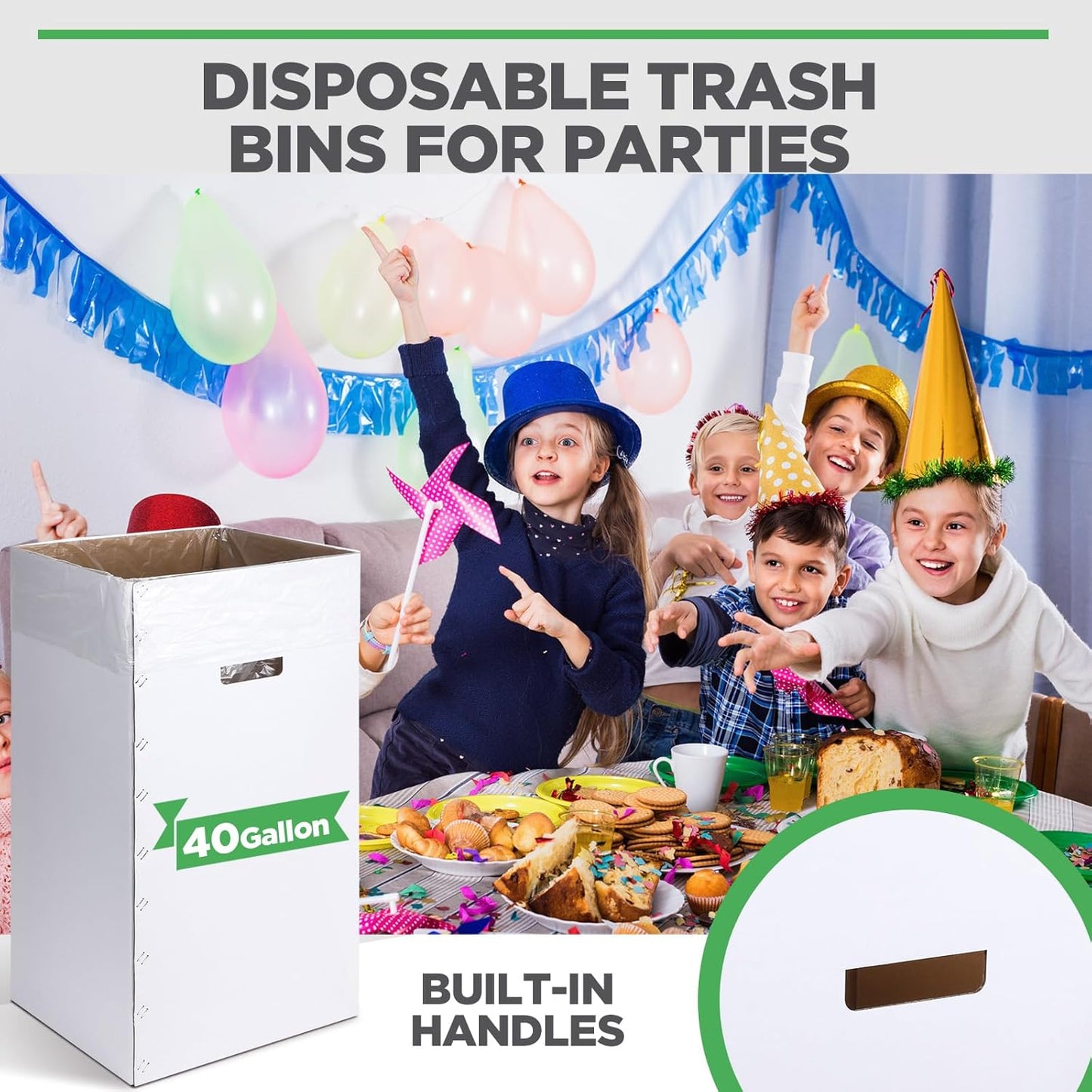 Tioncy 5 Pcs Cardboard Trash Cans Disposable and Reusable Corrugated Cardboard Trash Cans Recycling Bins Bulk with 10 Garbage Bags White Garbage Boxes for Parties Events (13 Gallon)