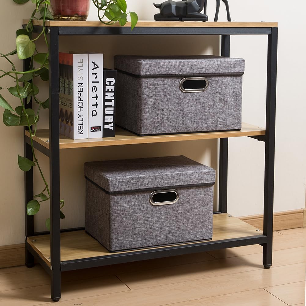 PRANDOM Foldable Storage Boxes with Lids [1-Pack] Linen Fabric Collapsible Storage Bins Organizer Containers Baskets Cube with Cover for Home Bedroom Closet Office Nursery (14.9x9.8x9.8)