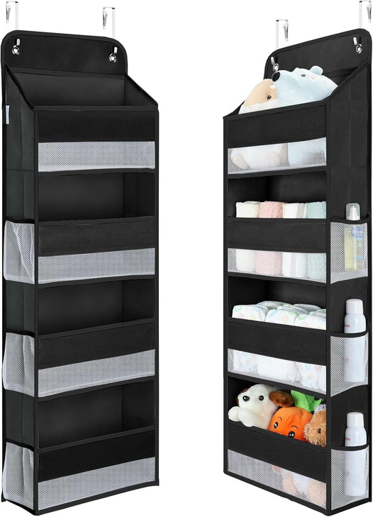 Yecaye 1 Pack Over the Door Organizer, 35.2lbs Load Toy Stuffed Animal Storage, Swing-proof Hanging Bathroom Organizers and Storage for Nursery Newborn Baby Essential Stuff Black