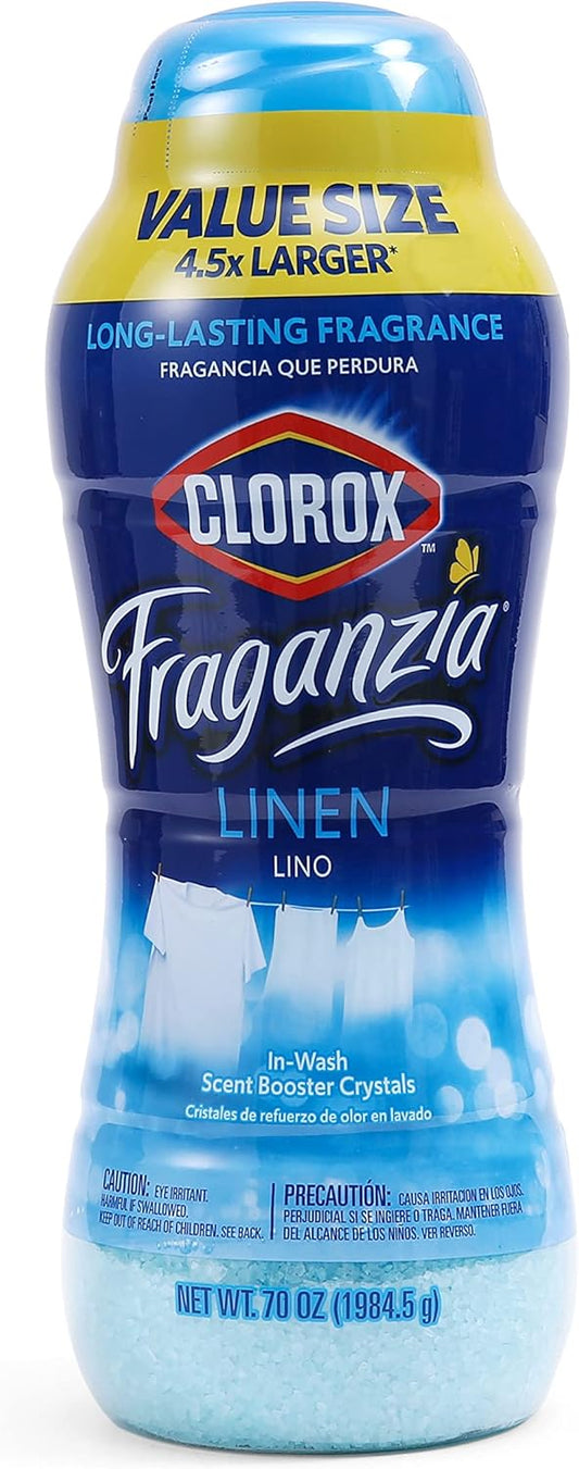 Clorox Fraganzia Laundry Scent Booster Crystals in Linen Scent - Scented In-Wash Freshener Beads for Fresh, Clean, Great Smelling Clothes and Linens, 70 Oz
