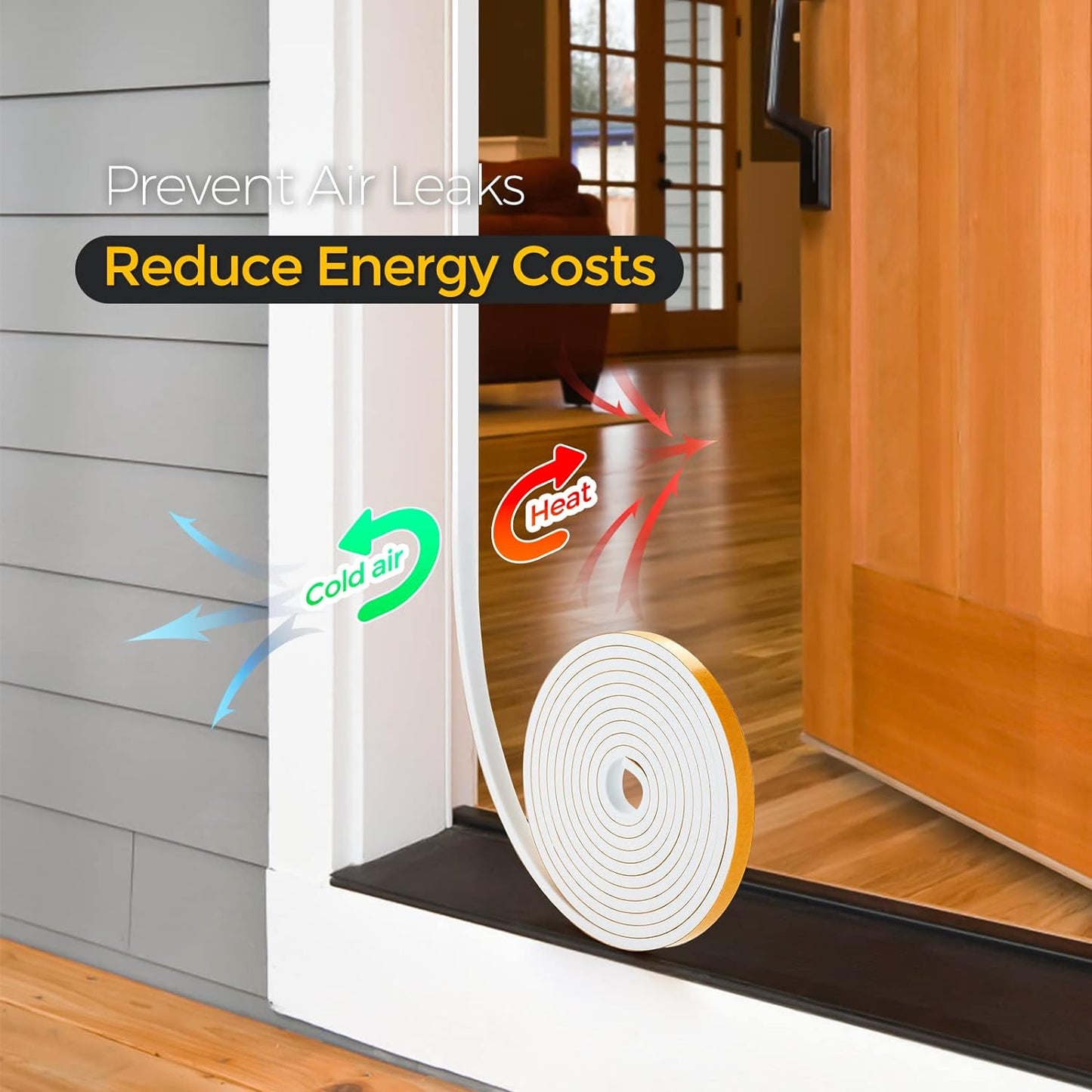 13 Feet Weather Stripping Door Seal, 1" Wide X 3/8" Thick Door Seal Strip High Density Foam Tape Adhesive Strip for Door Soundproofing,Window Insulation (1" x 3/8" x 13FT,White)