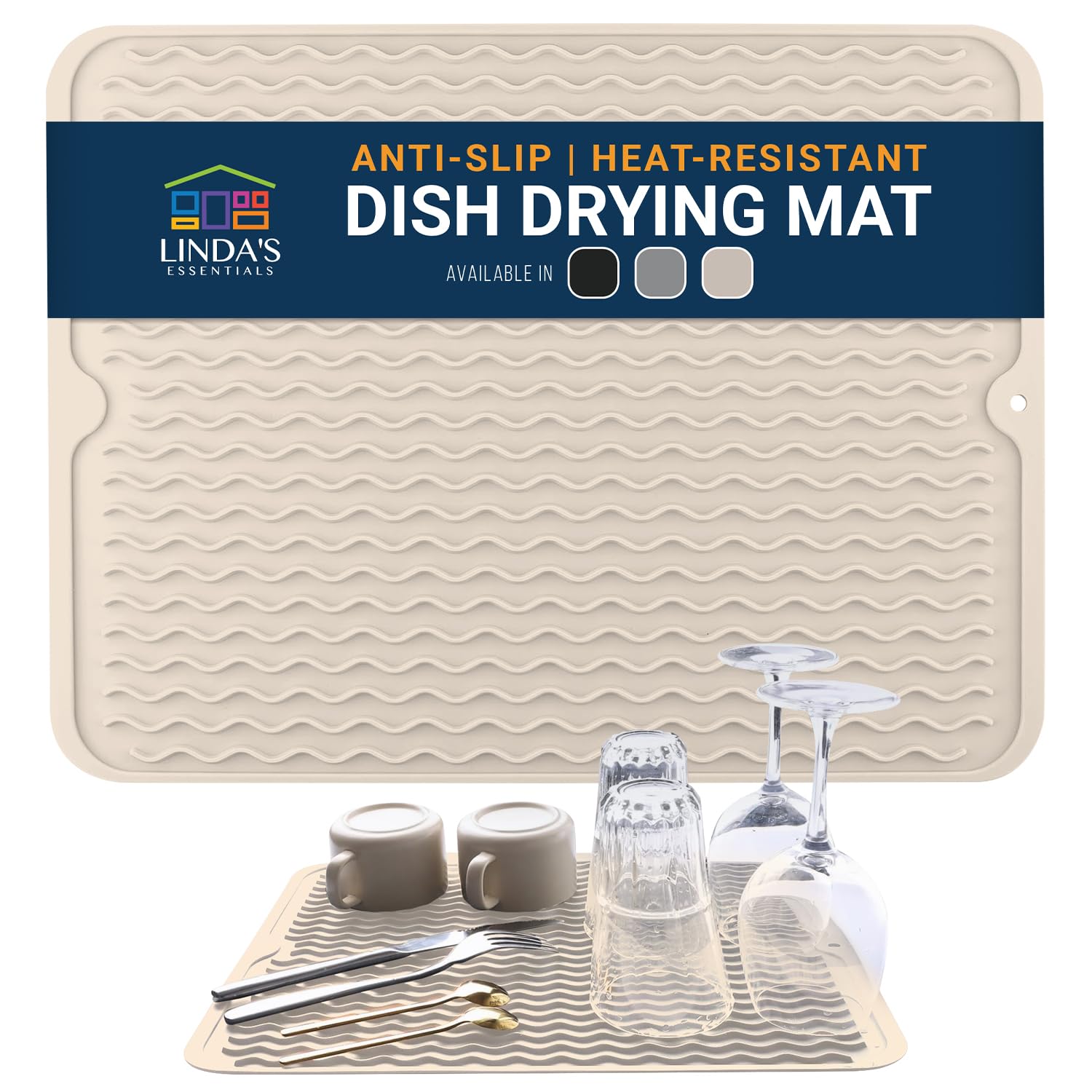 Silicone Dish Drying Mat for Kitchen Counter - Multi-Use 16 x 12 Inch Pad, Non-Slip &