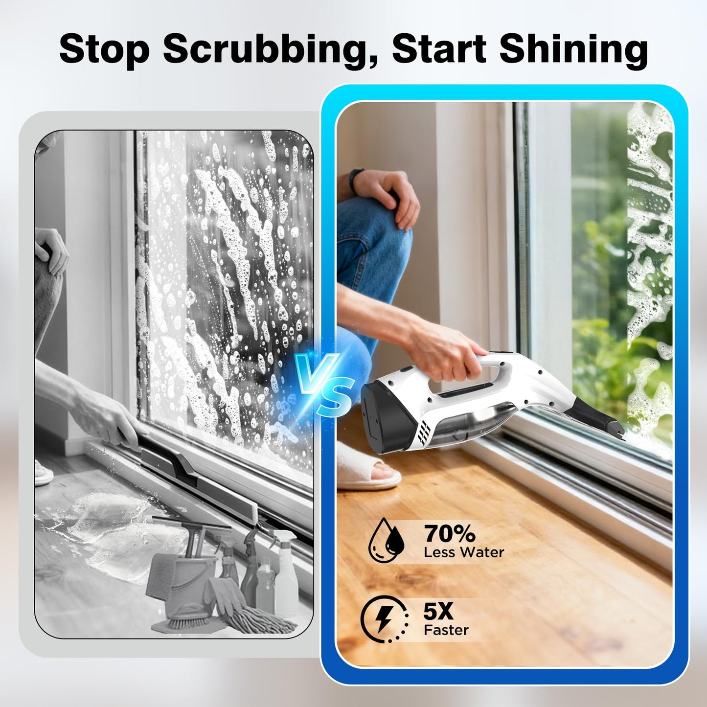 ZRHI Window Vacuum Squeegee Cordless, 2000Pa Electric Window Cleaner Tool with 2200mAh & 150ml