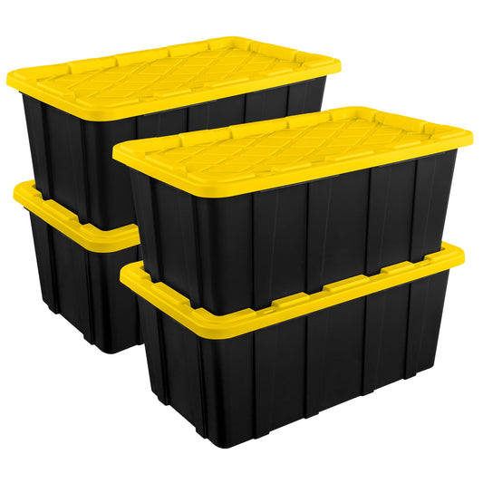 Sterilite 4-Pack Industrial Tote, Plastic Storage Container Bins with Lids, 38 Gallon - Heavy-Duty