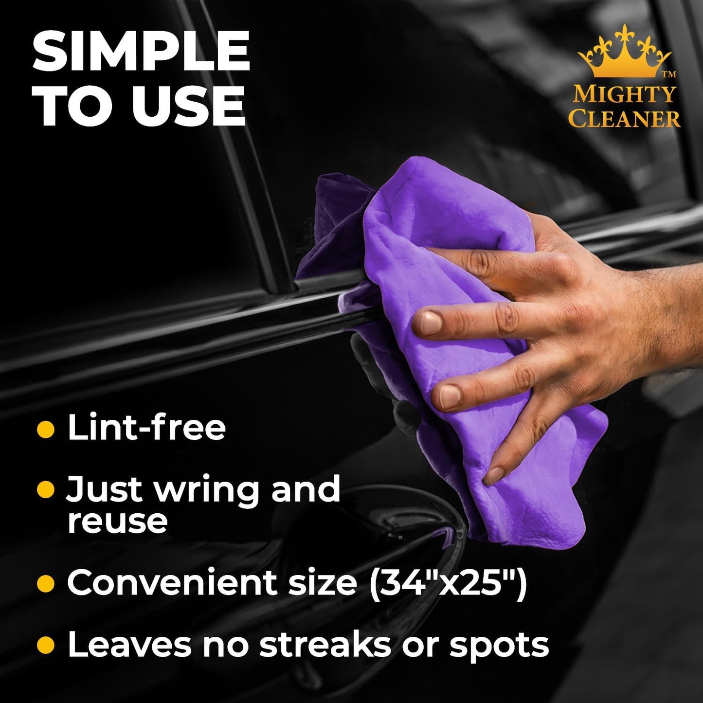 Premium XL Shammy Towel for Car - 34”x25” - Super Absorbent Chamois Cloth - Spots & Scratch-Free - Reusable Car Drying Towel