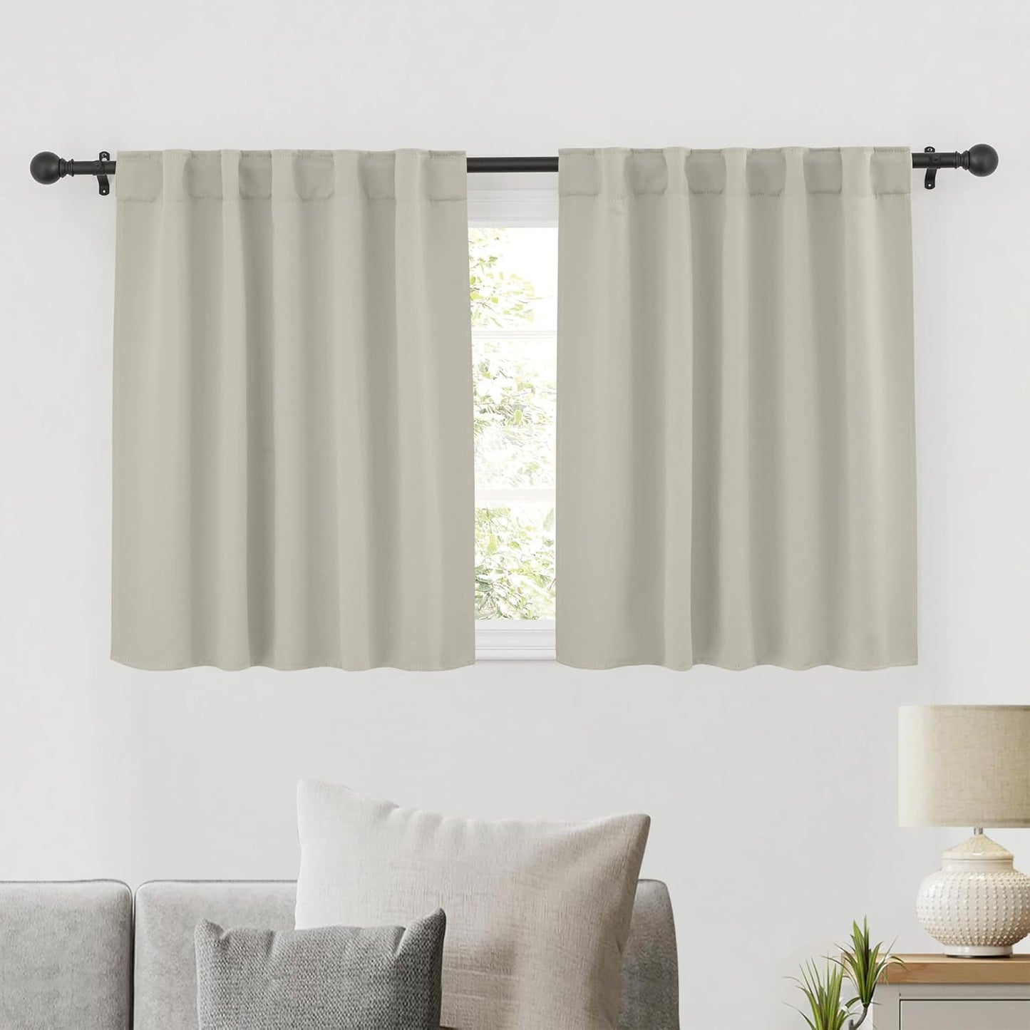 RYB HOME Blackout Curtains for Kitchen, Privacy Thermal Insulating Small Winow Curtain Shades for Classroom Bathroom Nursery Bedroom Cafe, W 34 x L 30, Natural, 2 Panels