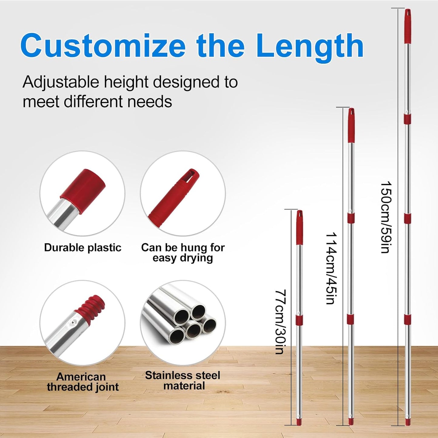 Microfiber Dust Mop for Hardwood Floors, Flat Mops for Floor Cleaning, Double-Sided Flip Mops with 58''Stainless Steel Mop Handle and Extra 3 Reusable Microfiber Mop Pads, Use Wet and Dry